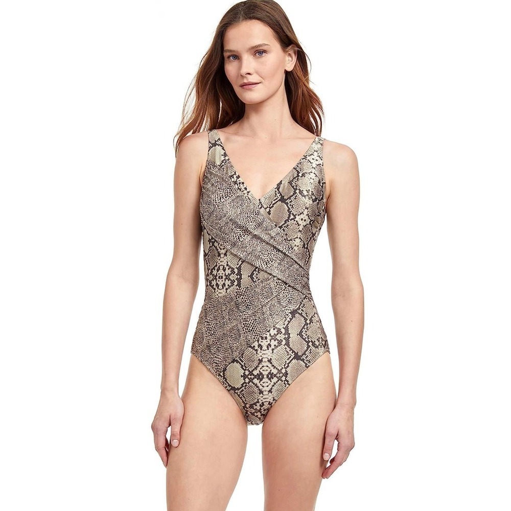 Gottex Women's Standard Python Surplice One Piece Bathing Suit swimming Sz 14